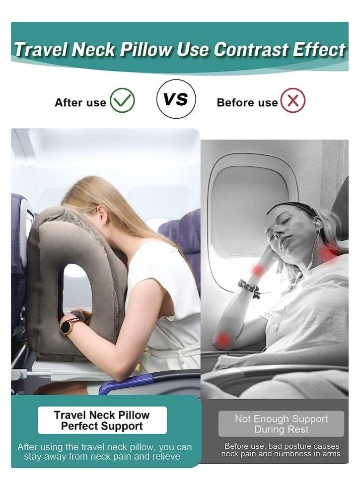 منزل الغابة وسادة سفر قابلة للنفخ للرقبة على الطائرة تدعم الرأس والذقن بشكل مريح للطائرات والقطارات والسيارات والقيلولة في المكتب - Image 5